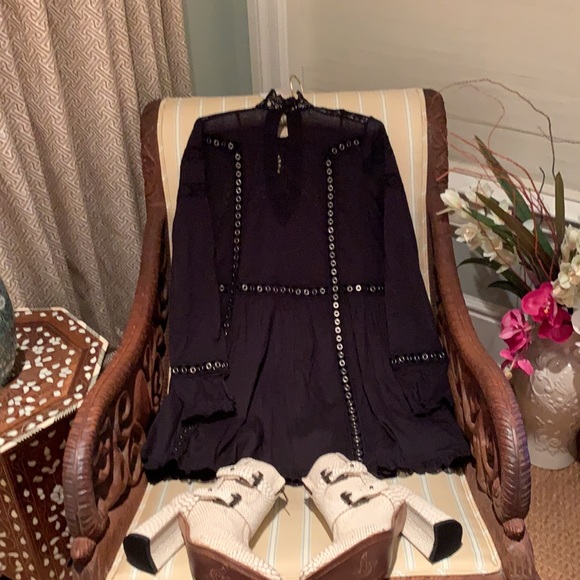 FREE PEOPLE BLACK ALL EYES ON YOU MINI DRESS XS - Picture 13 of 16